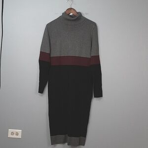 Max Studio Edit High Neck Gray Purple ColorBlock Midi Sweater Dress